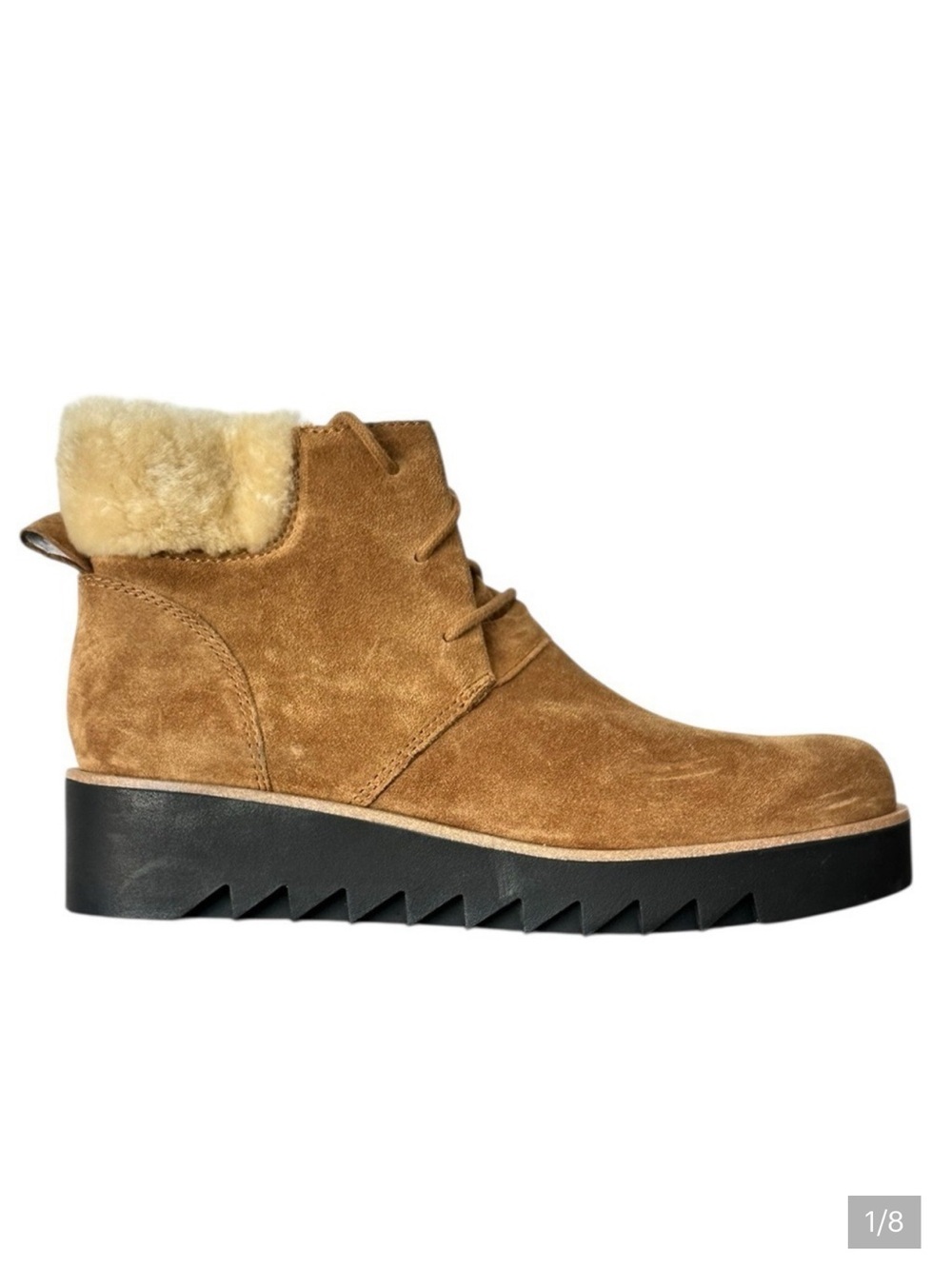 NEW EILEEN FISHER Kenille Sport Suede Lace-Up Wedge Bootie in Syrup Size 8.5